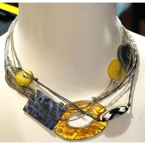 chico's necklace Unique Statement Silvertone Cord Multi different Beads Shimmer